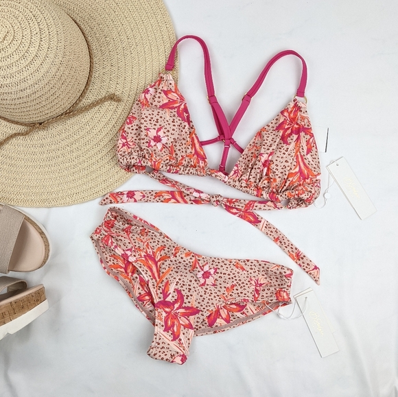 *SALE*NEW B. Swim Floral Leopard Triangle Bikini - Picture 2 of 7